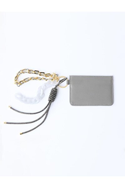 Jimmy Key Grı Deri Görünümlü Zincir Detaylı Kartlık Cüzdan