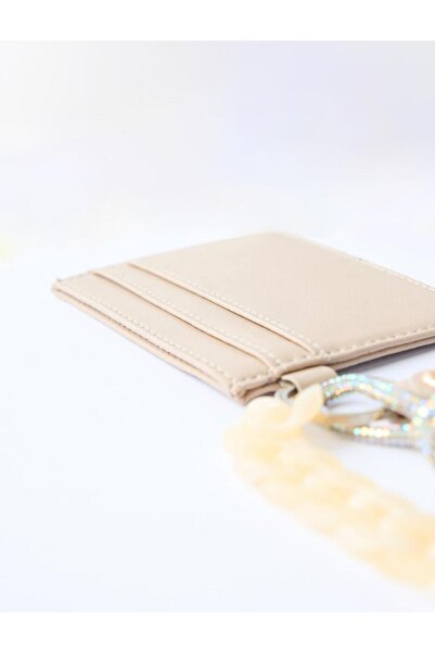 Jimmy Key Beige Leather-Look Bead Detailed Card Holder Wallet