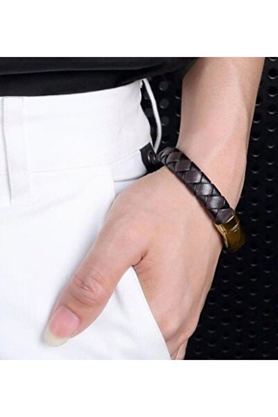 voyageaccessory Stylish Casual & Business Model Braided Leather Men's Bracelet with Gold Color Magnetic Steel Clip