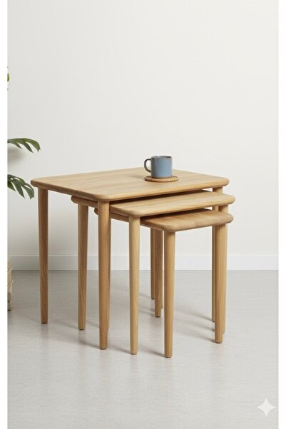 Dekor Bemerg Nova – 3’lü Zigon Sehpa | Masif Kayın Ahşap | El Yapımı Kalite | Nordic Series