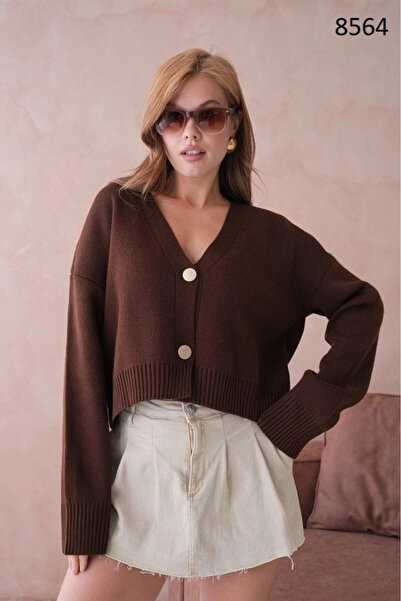 Park Karon Women's Polo Collar Button Detail Oversized Knitwear Cardigan