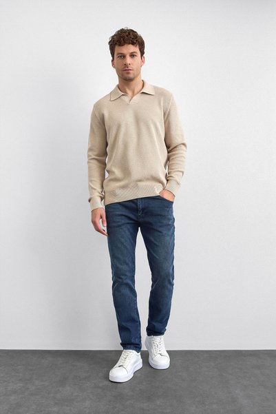Back And Bond Bej Regular Fit Polo Yaka Triko Kazak