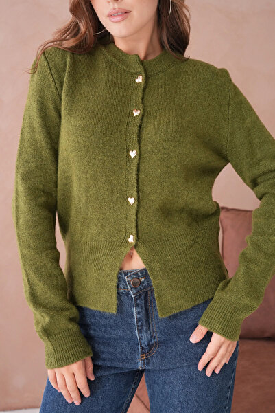 Park Karon سترة نسائية محبوكة بياقة دائرية ومزينة بأزرار