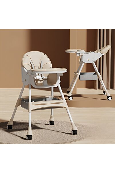 Flippy Καρέκλα τραπεζαρίας μωρού, με ρόδες, τηλεσκοπική, πτυσσόμενη, ρυθμιζόμενη, 97x73x65 cm, μπεζ