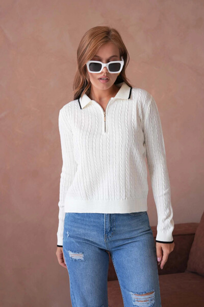 Park Karon Women's Polo Neck Zipper Detail Knitwear Sweater