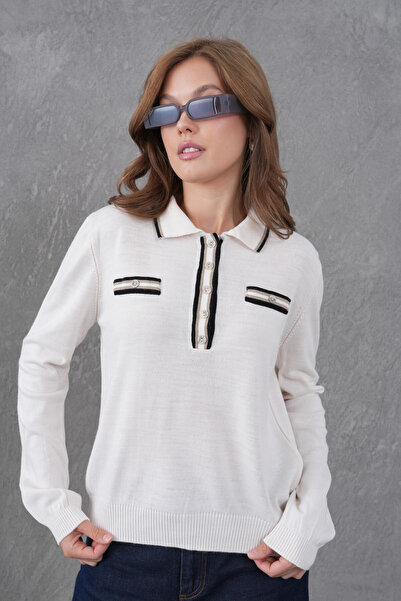 Park Karon Women's Polo Neck Garni Detail Knitwear Sweater