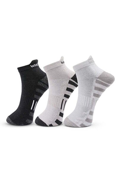 White Leaf Men's Sneaker Half-Terry Low-Cut Socks - 3 Pairs (Light Gray, Whit...