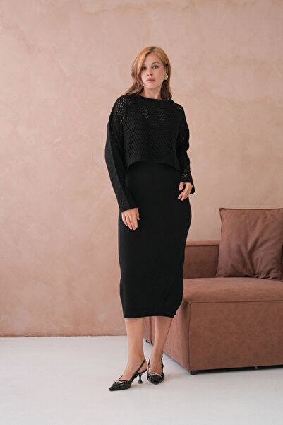 Park Karon Women's Wide Collar Knit Detail Two-Piece Knitwear Set