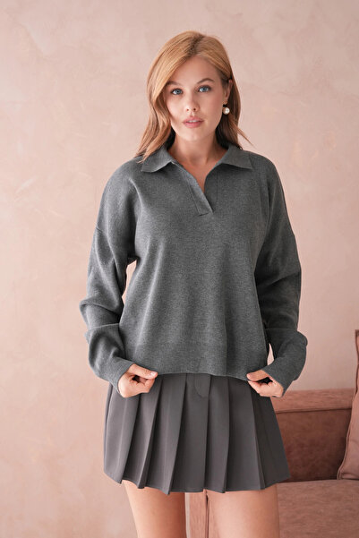 Park Karon Women's Polo Neck Oversize Knitwear Sweater