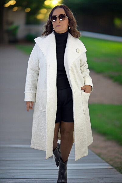 yagmurberen Mono Collar with Belt, Pocketed, Unlined, Large Size Women's Buckle Coat