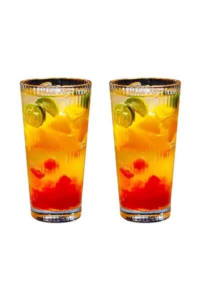 Atlas Mutfak كوب زجاجي طويل بتصميم جديد مخطط، للمشروبات الغازية، اللاتيه، كوب...