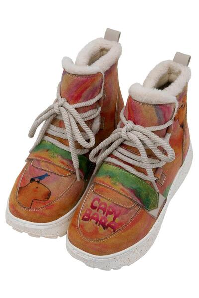 Dogo Γυναικείες Vegan Δερμάτινες Μπότες Μπεζ - Σχέδιο Capybara