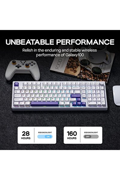 Epomaker Galaxy100 QMK/VIA Wireless Mechanical Keyboard (White Purple, Marble White Switch)