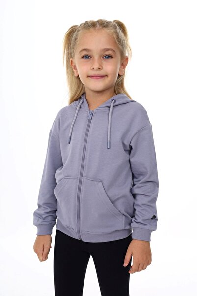 Toontoy Σκούρο γκρι Πλεκτή ζακέτα για κορίτσια με με κουκούλα τσέπες με φερμουάρ και κέντημα με τύπωμα - 2 κλωστές