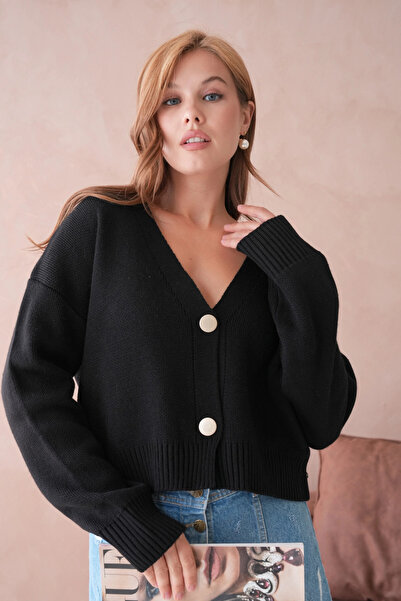 Park Karon Women's Polo Collar Button Detail Oversized Knitwear Cardigan