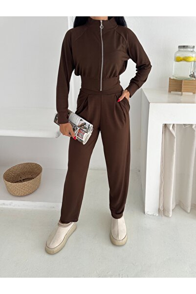 TheyYou Κομψό σετ αθλητικής φόρμας με φερμουάρ στη μέση / Σετ αθλητικής φόρμας με πλισέ μέση με λεπτομέρεια με φερμουάρ