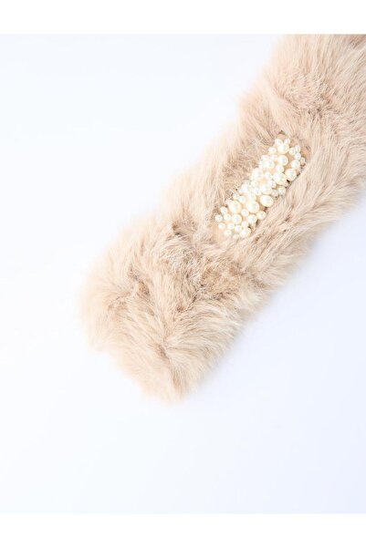 Jimmy Key Bej İnci Detaylı Peluş Atkı
