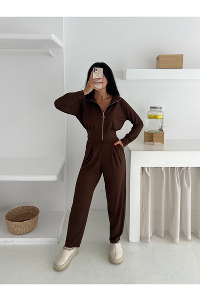 TheyYou Κομψό σετ αθλητικής φόρμας με φερμουάρ στη μέση / Σετ αθλητικής φόρμας με πλισέ μέση με λεπτομέρεια με φερμουάρ