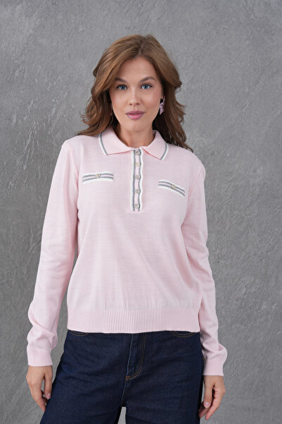 Park Karon Women's Polo Neck Garni Detail Knitwear Sweater