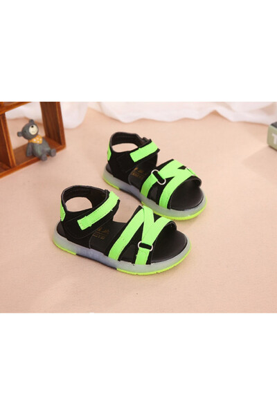 BebeNou Sandale negre cu inserții verzi neon LI938-2-FL