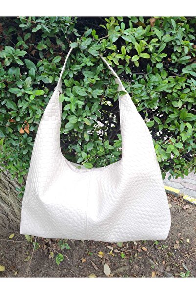 YMZBAG Cream Patterned Zipper Closure Women's Shoulder Bag