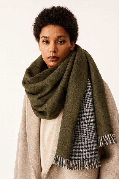 bahia butik aksesuar Kadın , Bukle Kumaş - Çift Taraflı Düz&Çizgili Haki Atkı...