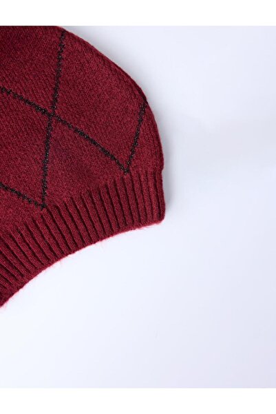 Jimmy Key Kırmızı Ponpon Detaylı Baklava Desenli Bere