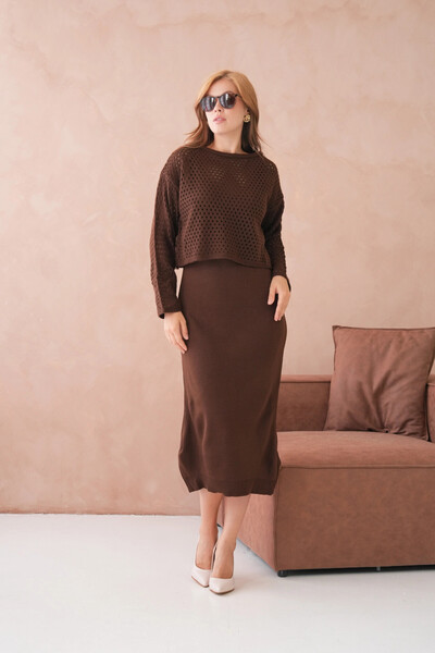 Park Karon Women's Wide Collar Knit Detail Two-Piece Knitwear Set