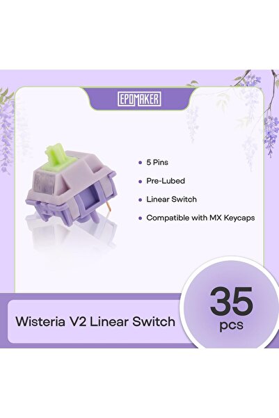 Epomaker مجموعة مفاتيح لوحة مفاتيح Wisteria V2 الخطية 38gf - 35 قطعة، مُشحمة مسبقًا، 5 دبابيس، موزع ضوء