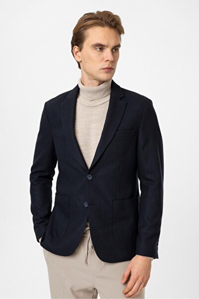 Back And Bond Dark navy blue mono collar jacket