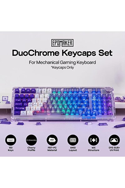 Epomaker DuoChrome Keycaps Set - 150 Keys, Cherry Profile, PBT+PC, Shine-Through (Purple)