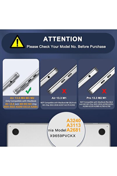 Mosiso Hard Plastic Case Compatible with MacBook Air 13.6 (M3 A3113 / M2 A2681) - Black