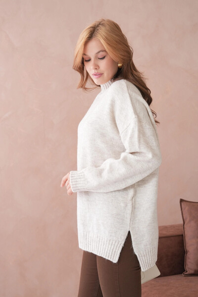 Park Karon Women's Half Turtleneck Slit Oversized Knitwear Sweater