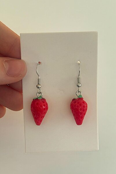 TAKIŞTIR أقراط للأطفال على شكل فراولة باللون الأحمر (زوج)