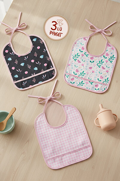 HAMUR Proof 3-Piece Liquid Waterproof Baby Bib Mouth Wiping Wipes with Tie 3 Pieces Pink Group 6-24 Months