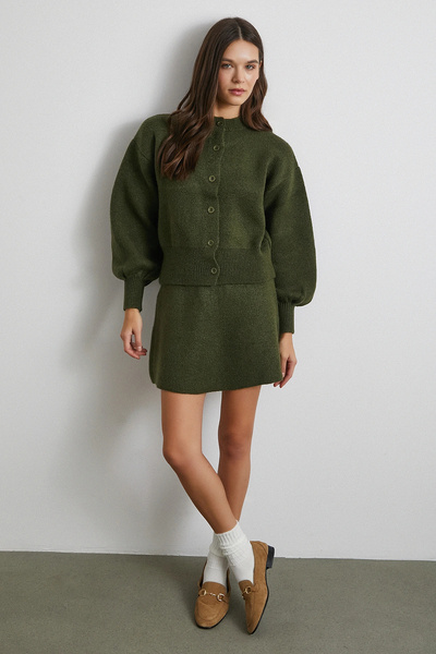 Never more Cardigan Skirt Knitwear Set Khaki