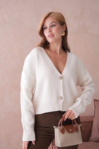 Park Karon Women's Polo Collar Button Detail Oversized Knitwear Cardigan