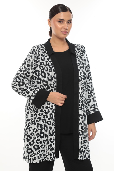 KİFAYET Büyük Beden (50-56) Abiye İkili Takım Leopar Desenli Şifon Tunik ve K...