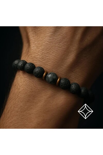 Alnis Atelier سوار من حجر اللارفيكيت والحجر البركاني الطبيعي