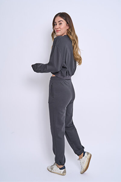 ARTUAL Γυναικείο σετ αθλητικής φόρμας Three Thread Cotton Sh επένδυση fleece Crew Neck Crop Sportswear