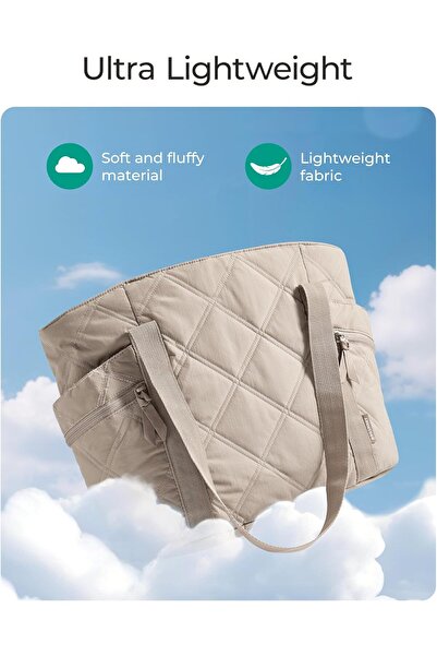 BAGSMART Tote Bag for Women, Puffer Tote with Zipper, Quilted Travel Tote