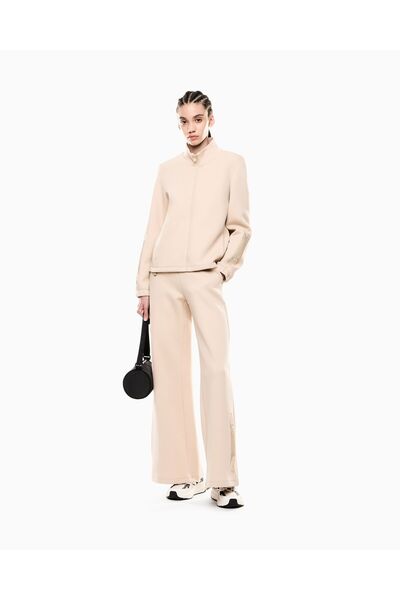 EA7 Men's High Waist Wide Leg Relaxed Fit Pocket Detail Beige Sweatpants 7W000526 Af13151-U1046