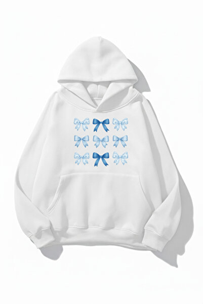 uyguntarz Unisex Soft Textured 3 Yarn Elegant Ribbon Design B Printed O Oversized Sweatshirt