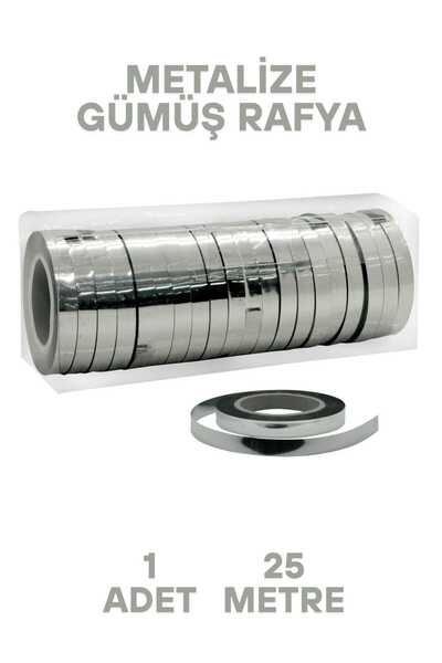 FESTİLO Metalize Parlak Rafya 25 Metre Gümüş Balon Bağlama ipi