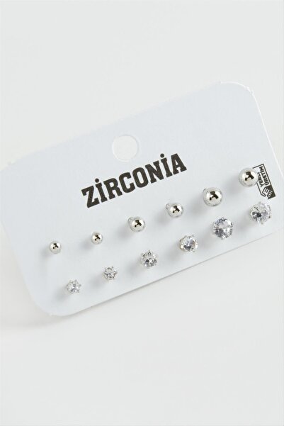 ZERO LAND LVSQVR 12 قطعة حجر زركون واحد (152149) أقراط - لون فضي