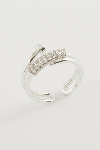 ZERO LAND LVSQVR خاتم مرصع بحجر الزركون (151139) - لون فضي