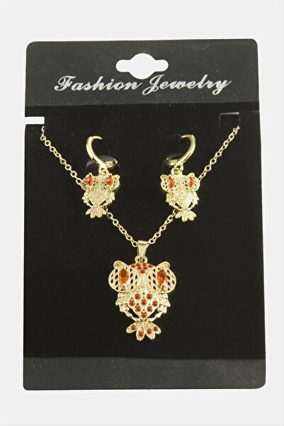 ZERO LAND طقم حجر الزركون على شكل بومة من LVSQVR (152010) قلادة - لون فضي