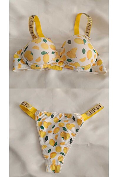 Acemoğlu limon desenli yarım destekli kadın sütyen külot takım
