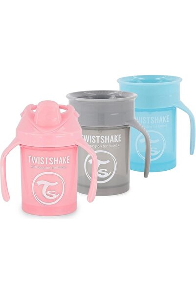 Twistshake Set of 3 baby cups, 2 360° cups, 1 mini cup, pink, gray, blue, 4 months+, 230 ml,