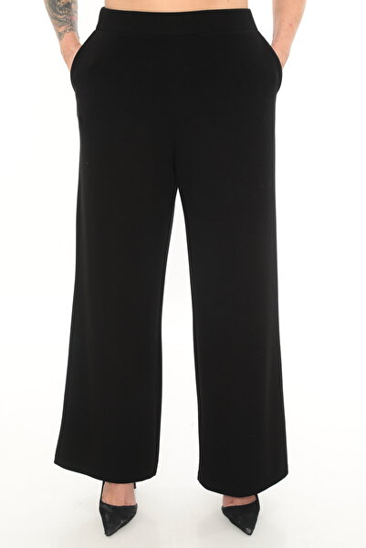 KİFAYET Büyük Beden (50-56) Geniş Paça Beli Lastikli Cepli Düz Renk Kadın Pan...